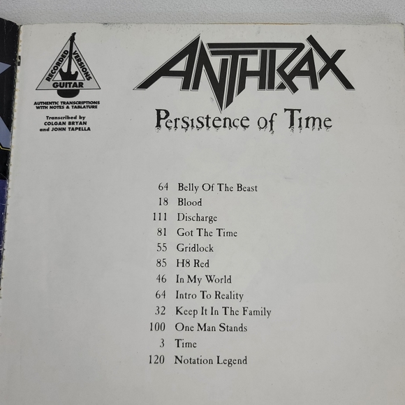 Anthrax Persistence Of Time Recorded Guitar Versions Tab Book - Picture 6 of 16